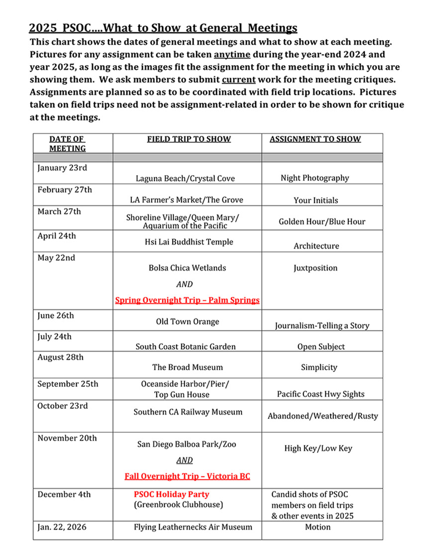 PSOC Calendar